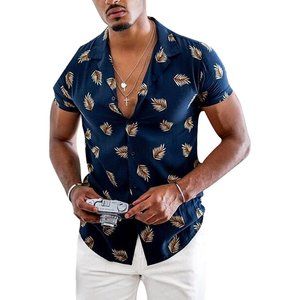 Men's Printed Casual Short Sleeve Shirt - Blue